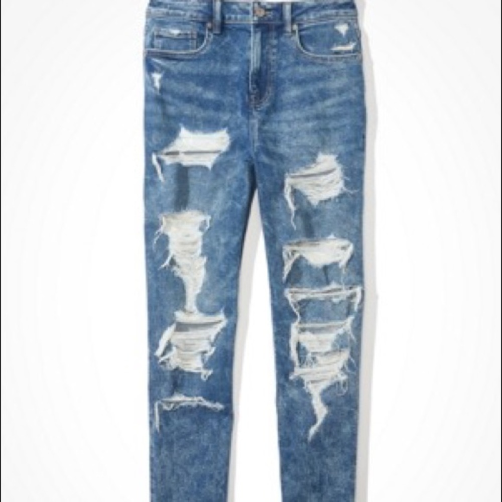 American Eagle Distressed Dark Wash Jeans - Size 4 - Picture 3 of 6